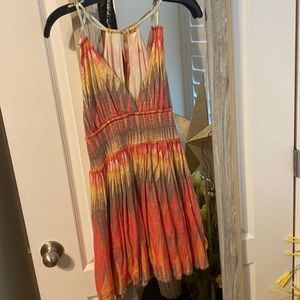 Free People XS IKat Pink metallic fit and flare Dress, Cotton Voile